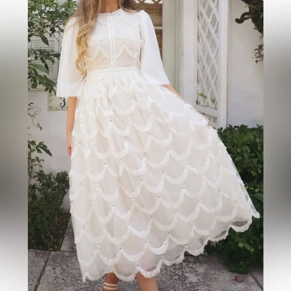 Dainty Jewells Glitz in the Garden Ivory Tulle Midi Dress Size XS - Picture 2 of 8